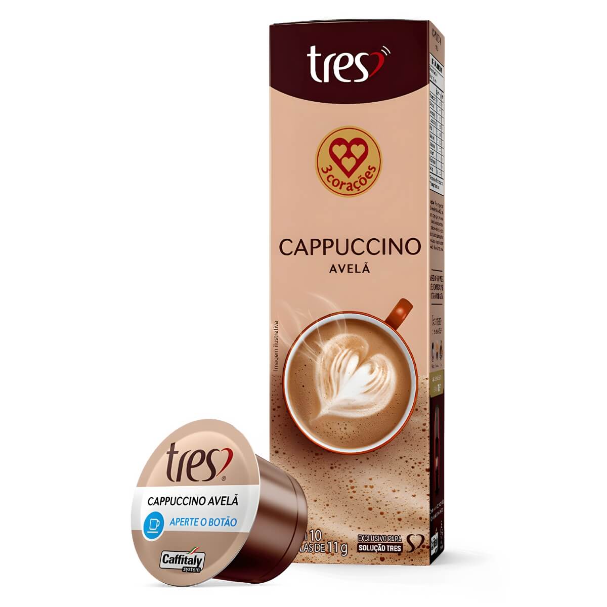 Cápsulas TRES 3 Corações Cappuccino Avelã...